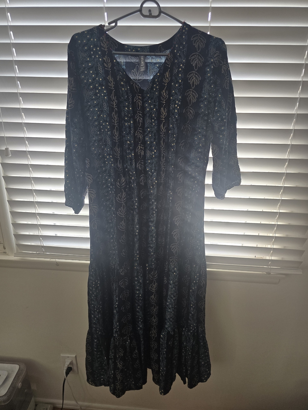 Black/Blue Floral Print Boho Midi Dress